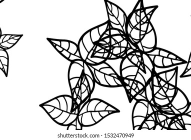 Black and White vector doodle layout with leaves. leaves on blurred abstract background with gradient. Textured pattern for websites, banners.