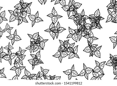 Black and White vector doodle layout with leaves. Glitter abstract illustration with doodles and leaves. New template for your design.