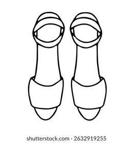 Black and white vector doodle style image of women's sandals. Summer footwear.