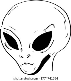 black and white vector drawing of an alien's head