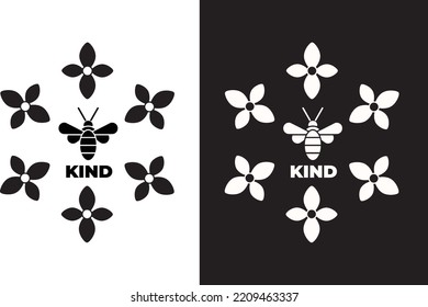Schwarz-Weiß-Vektorgrafik ist nett. Bienen und Blumen Blumenmuster Plakataufkleber. Vektorelemente.