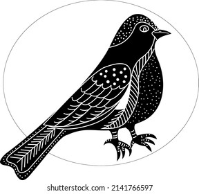 Black and white vector drawing of a bird. It will be useful for creating your designs.