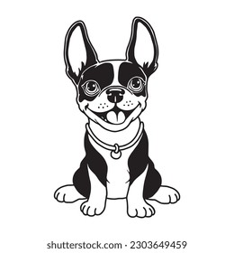 Black   white vector drawing Boston Terrier  