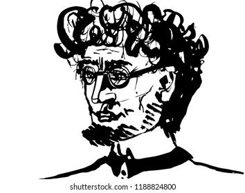 Black and white vector drawing boy in glasses