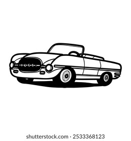 black and white vector drawing of a classic convertible car with a vintage design. Perfect for automotive, retro-themed projects, and graphic design.