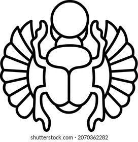Black and white vector drawing of an Egyptian scarab. Outline.