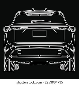 Black and white vector drawing of an EV. EPS File, Nissan Ariya.