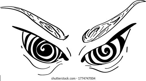 black and white vector drawing evil eyes of a hypnotist