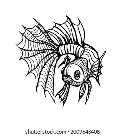 Black and white vector drawing of a fish. Tattoo on a marine theme.