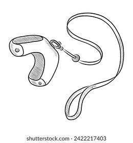 BLACK AND WHITE VECTOR DRAWING OF A HARNESS WITH A LEASH FOR PETS