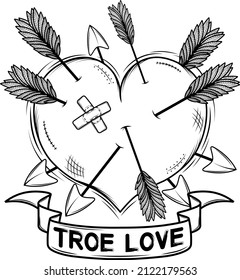 Black and white vector drawing of a heart (True Love)