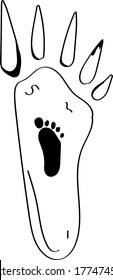 black and white vector drawing mysterious traces of a monster and a man