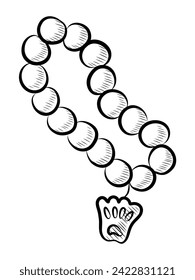 BLACK AND WHITE VECTOR DRAWING OF A NECKLACE WITH BEADS FOR A CAT