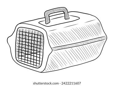 BLACK AND WHITE VECTOR DRAWING OF A PET CARRIER