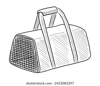 BLACK AND WHITE VECTOR DRAWING OF A PET CARRIER