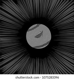 Black and white vector drawing of the planet Neptune from the Solar System.