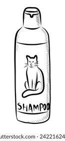 BLACK AND WHITE VECTOR DRAWING OF SHAMPOO FOR CATS