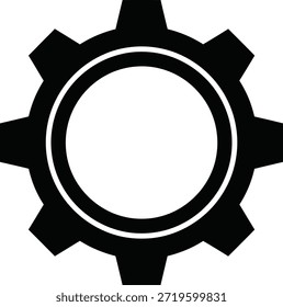 Black and white vector drawing of a stylized gear with eight teeth and concentric rings at the center. This minimal design symbolizes machinery, engineering, and system functionality. Ideal for use in industrial graphics, mechanical branding, software interface icons, and technology-themed content.