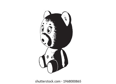 black and white vector drawing of a toy bear