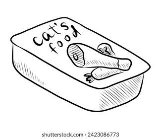 BLACK AND WHITE VECTOR DRAWING OF WET CAT FOOD