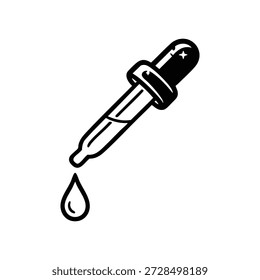 Vetor conta-gotas preto e branco com gota líquida orgânica extrair o ícone de linha mínima