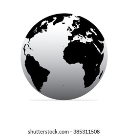 Black and white vector Earth globes isolated on white.