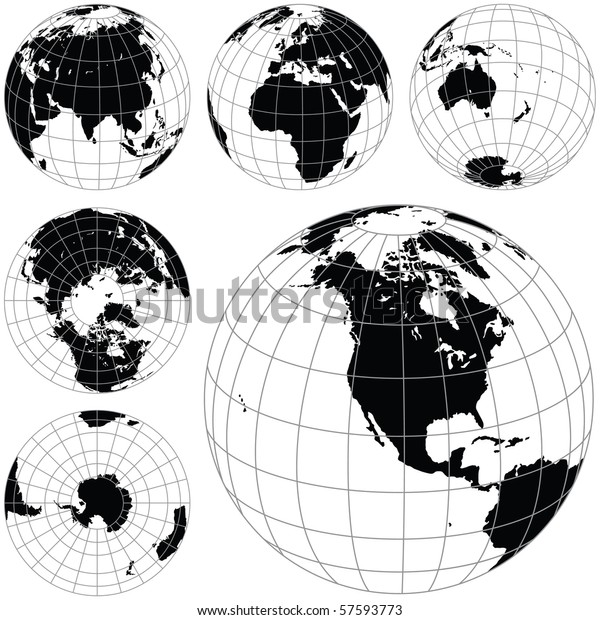 Black and white vector earth globes isolated on white. traced from my