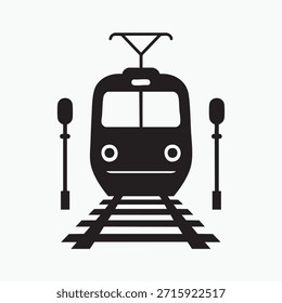 Schwarz-Weiß-Vektor der elektrischen Personenzug Head-On - Minimalistische Eisenbahn-Front-View Silhouette mit Pantograph