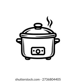 Black and white vector electric rice cooker icon kitchen appliance engineering illustration