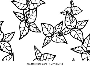 Black and White vector elegant pattern with leaves. Doodle illustration of leaves in Origami style with gradient. New template for your brand book.