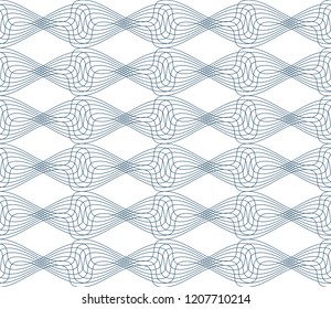 Black and white vector endless pattern created with thin undulate stripes, seamless netting composition. Continuous interlace texture can be used as website background and as wrapping paper.