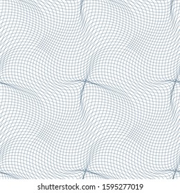 Black and white vector endless pattern created with thin undulate stripes, seamless netting composition. Continuous interlace texture can be used as website background and as wrapping paper.