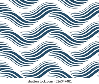 Black and white vector endless pattern created with thin undulate stripes, seamless netting composition. Continuous interlace texture can be used as website background and as wrapping paper.