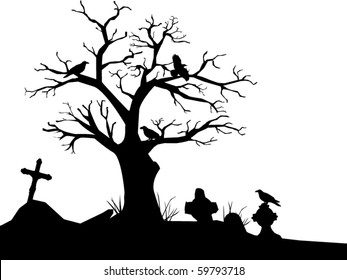 black and white vector (eps10) Halloween scenery