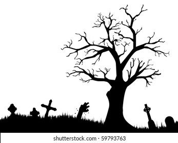 black and white vector (eps10) Halloween scenery