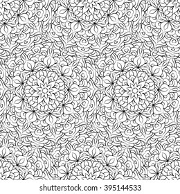 Black and white vector ethnic elements seamless pattern. 