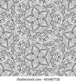 Black and white vector ethnic elements seamless pattern.