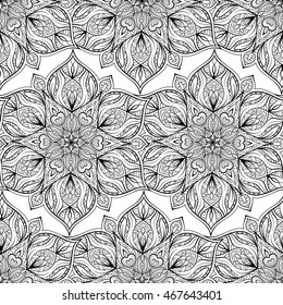Black and white vector ethnic elements seamless pattern.