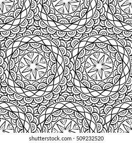 Black and white vector ethnic elements seamless pattern.