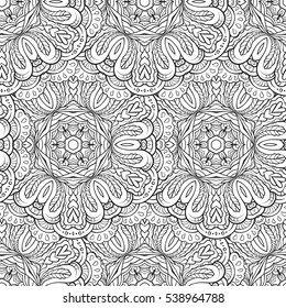 Black and white vector ethnic elements seamless pattern.