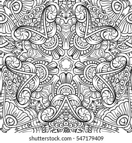 Black and white vector ethnic elements seamless pattern.