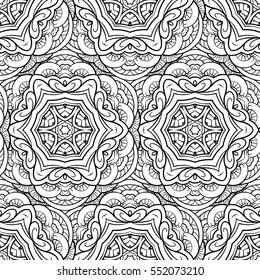 Black and white vector ethnic elements seamless pattern.
