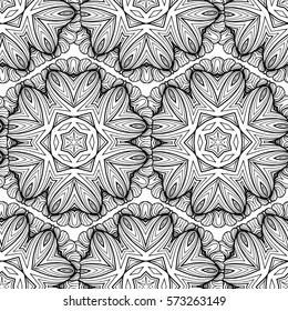 Black and white vector ethnic elements seamless pattern.