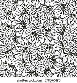 Black and white vector ethnic elements seamless pattern.