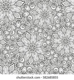 Black and white vector ethnic elements seamless pattern.