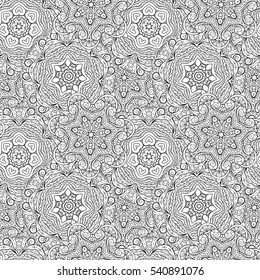Black and white vector ethnic mandala elements seamless pattern.