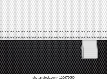 Black and white vector fabric textile background with a white ribbon tag