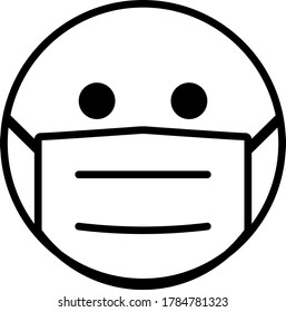 Black and white vector face with medical mask icon. EPS 8 vector illustration.