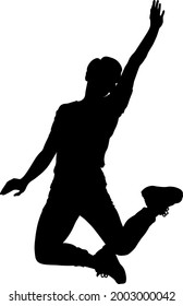 black and white vector female silhouettes for clipping, jumping people, activity and joy