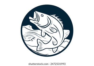 Black and white vector Fish, Vector illustration.